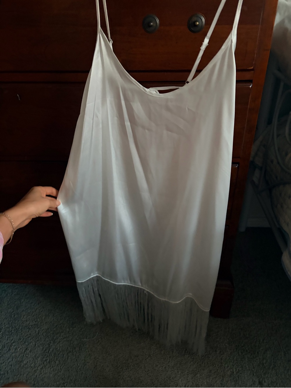 In Bloom White Satin Fringe Slip Chemise